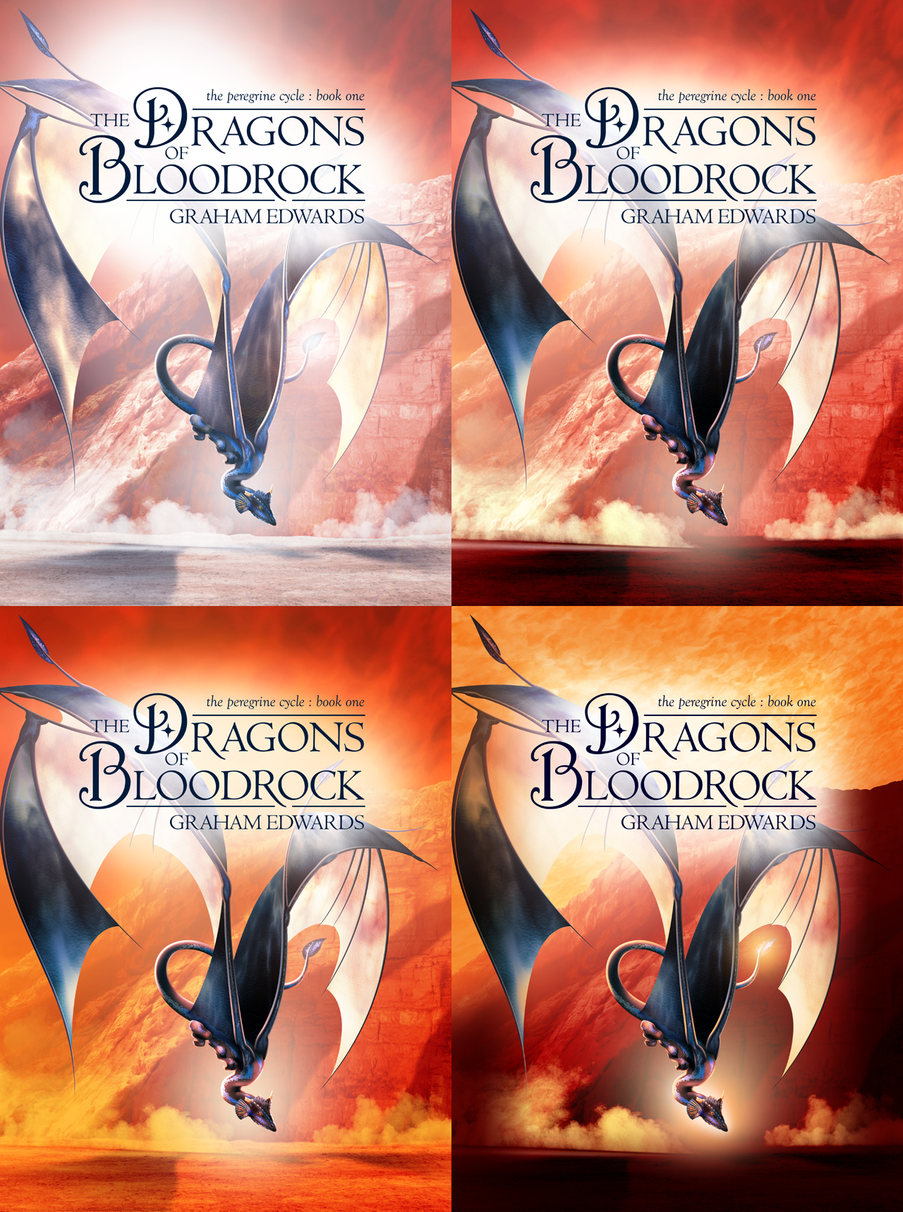 "The Dragons of Bloodrock" - front cover colour palette experiments.