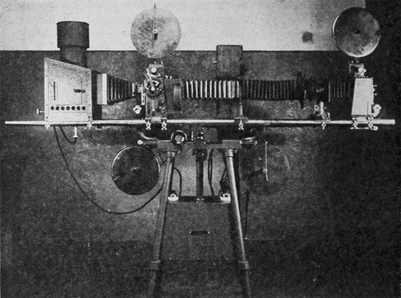 The 1927 Duplex optical printer Type A featured a built-in special effects attachment and matte box. Photograph: Journal of the Society of Motion Picture Engineers, September 1927.