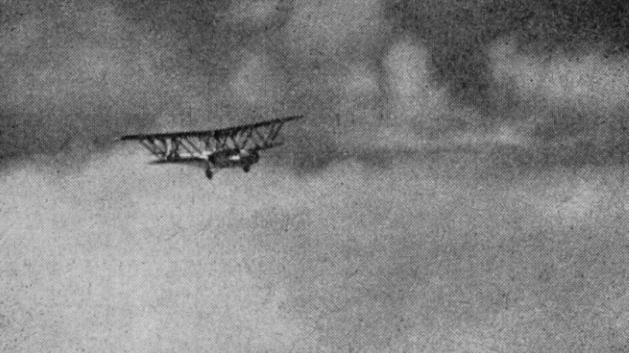 A doomed aircraft plunges into clouds in the opening sequence of "School for Secrets"