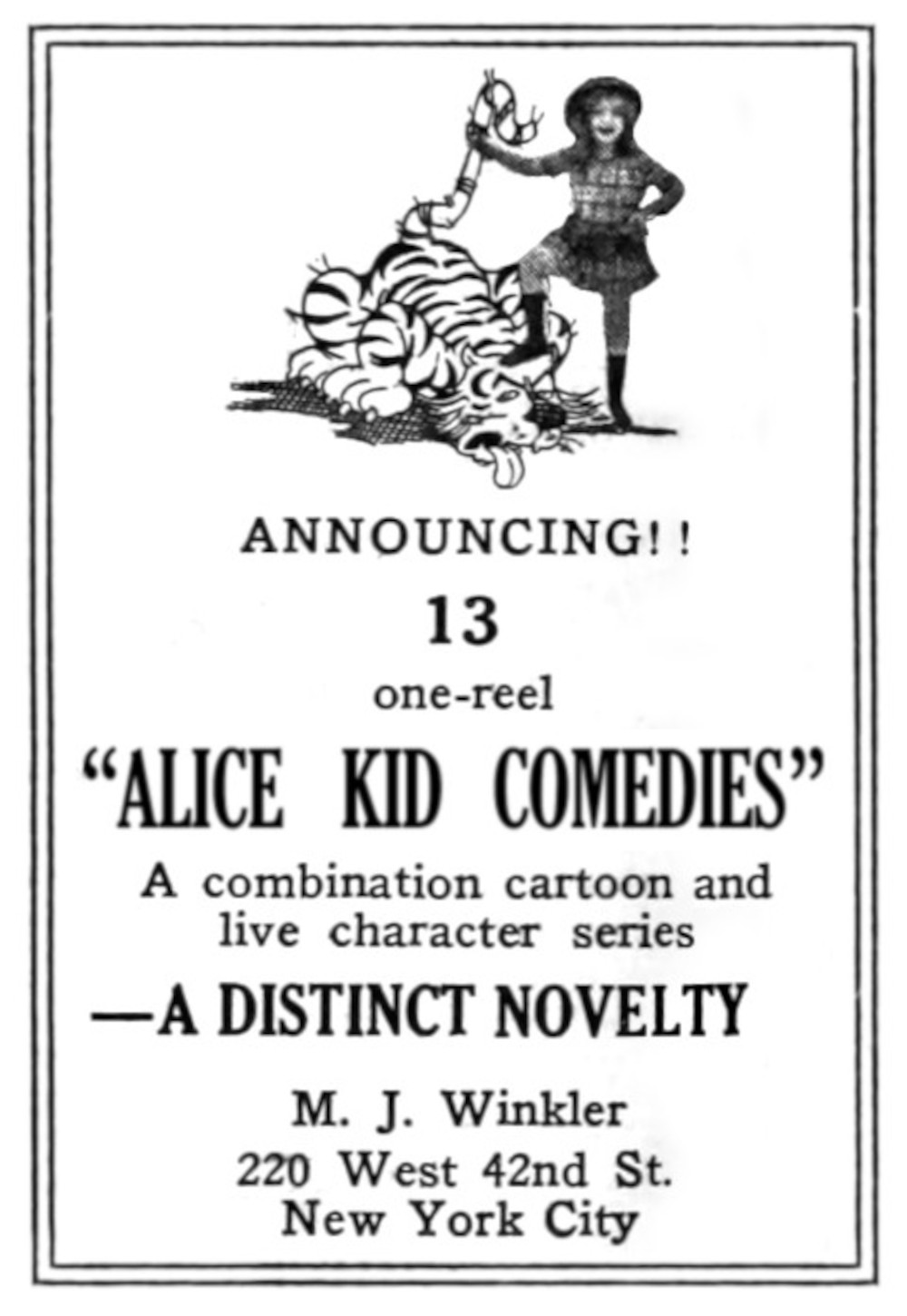 1924 press advertisement for the "Alice Comedies" by Walt Disney